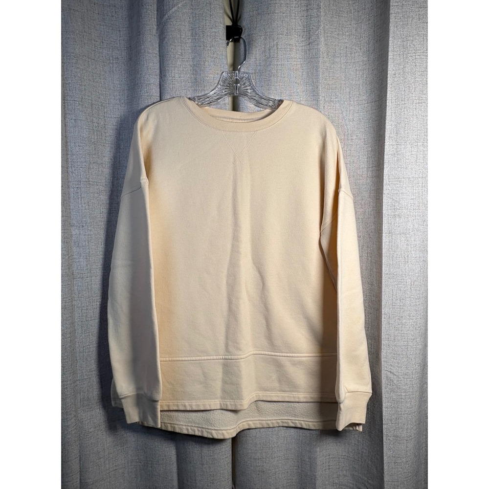 Cream Fleece High Low Crewneck Sweatshirt Drop Shoulder Pullover RN17730